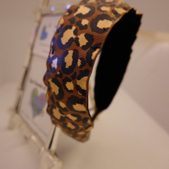 Leopard Print Grosgrain Velvet Lined Headband (Red, Blue or Khaki) - Picture 5 of 7